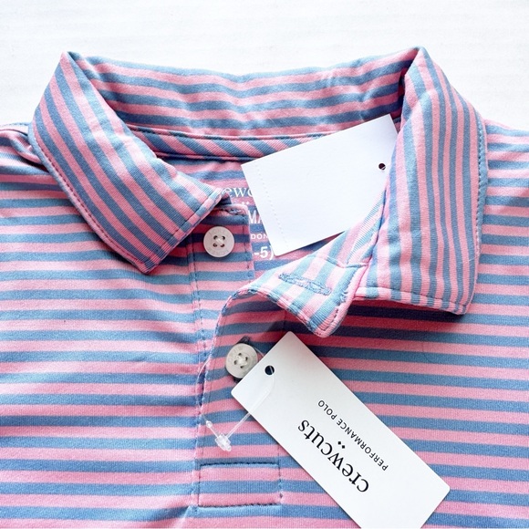 Crewcuts New Boys Striped Performance Polo Shirt Coral Mist Serene Sky Sz XS 4-5 - Picture 5 of 13